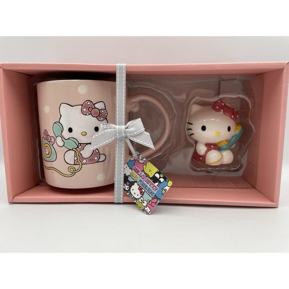 NEW Hello Kitty Telephone & Pink Bow Mug And Figurine Set 2024 Bluesky Clayworks - Picture 1 of 9